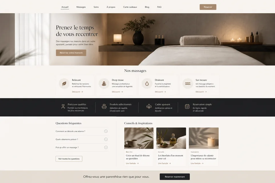 Exemple anonymisé d'un site d'institut de bien-être après sa refonte
