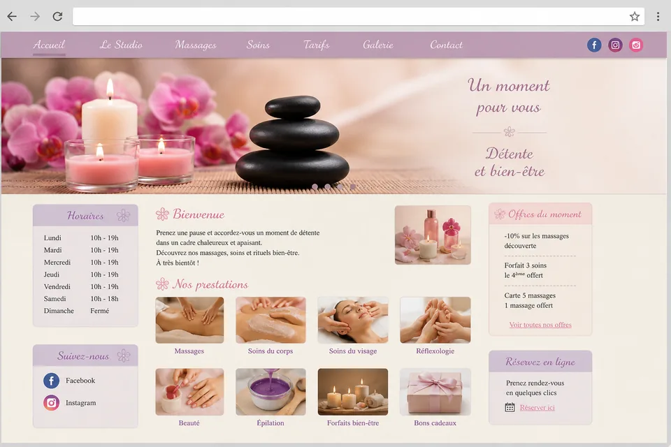 Exemple anonymisé d'un site d'institut de bien-être avant sa refonte