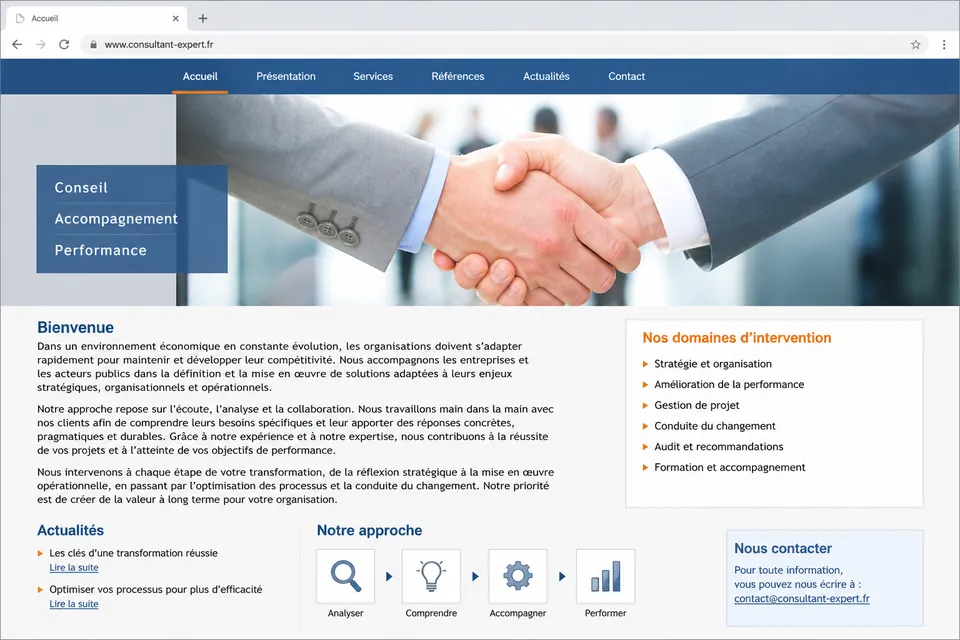 Concept anonymisé d'un site de consultant avant sa refonte
