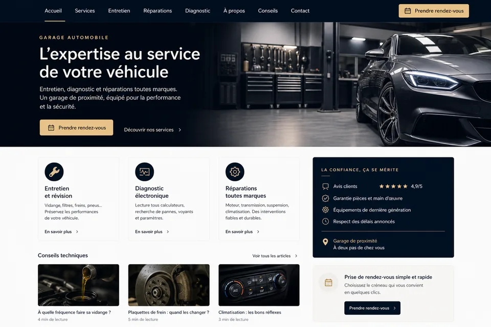 Exemple anonymisé d'un site de garage après sa refonte par SLM Digital