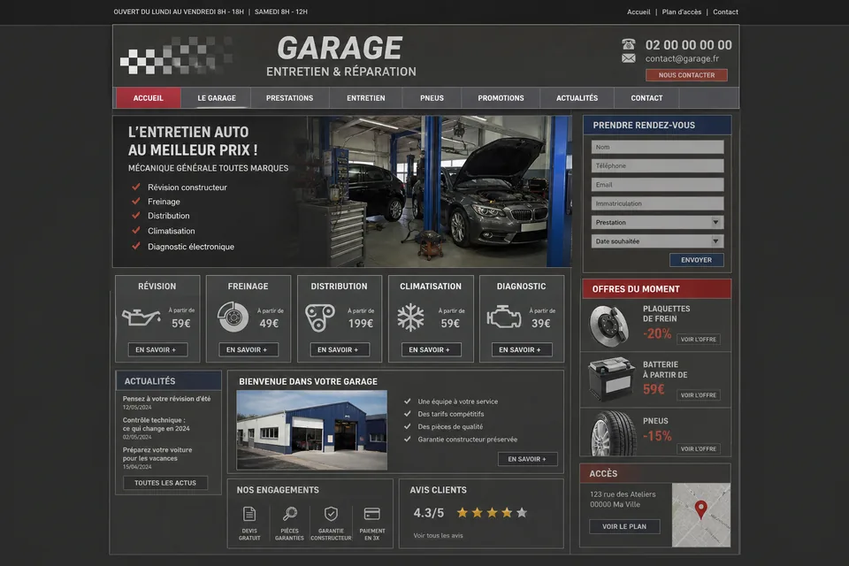 Exemple anonymisé d'un site de garage avant sa refonte