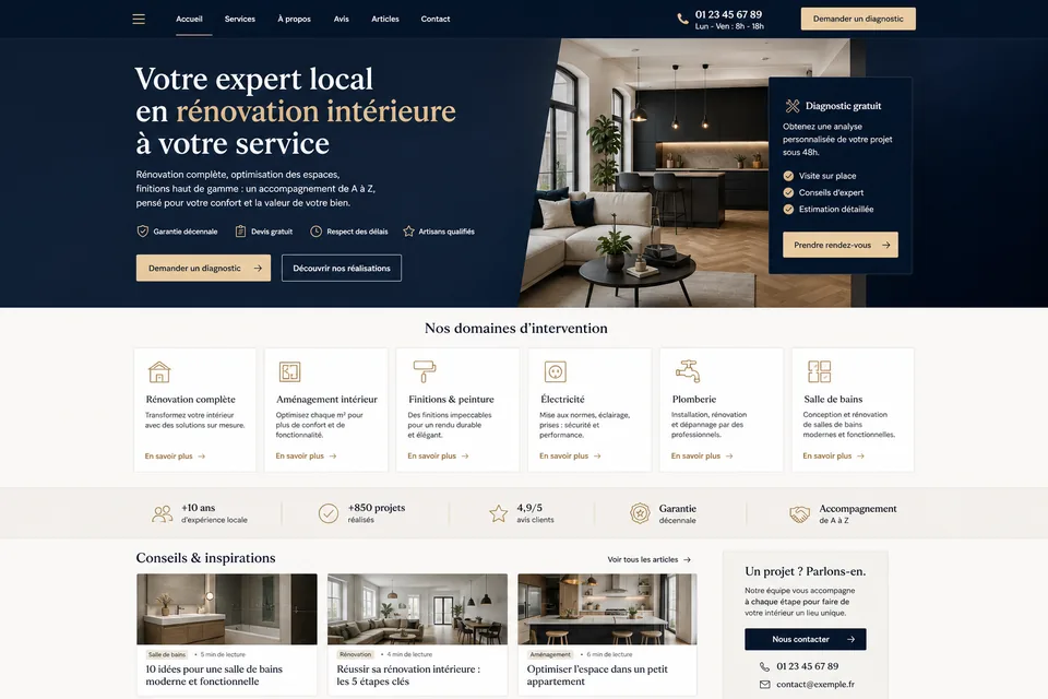 Concept anonymisé d'un site local après sa refonte SEO