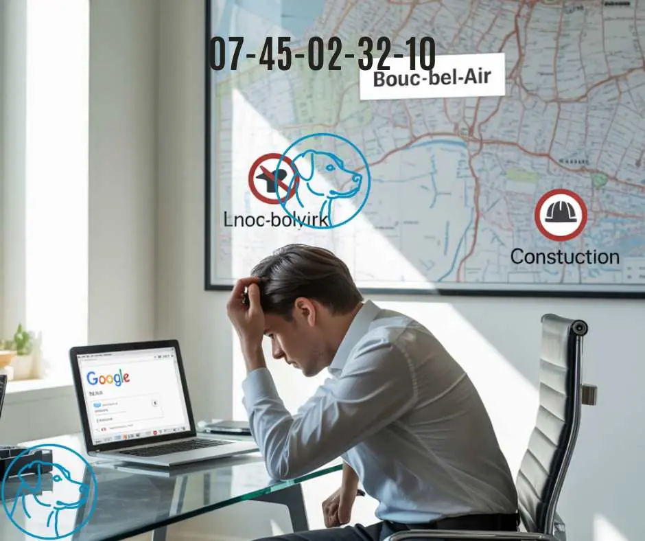entrepreneur à Bouc-Bel-Air consultant les résultats Google sur ordinateur, site peu visible dans les recherches locales