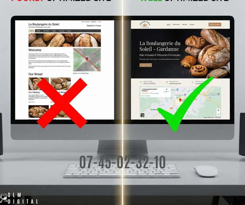 entrepreneur de Gardanne frustré devant son site Wix invisible sur Google, écran affichant la page 2 des résultats de recherche locale